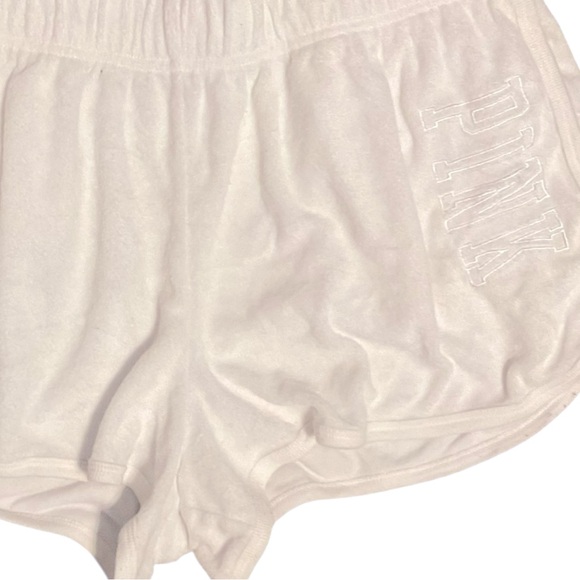 PINK Victoria’s Secret White Terry Cloth Pull On Logo Shorts Medium - Picture 4 of 7